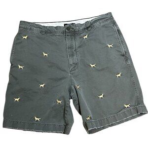 J.Crew Mens Sz 36 Gray Chino Shorts Embroidered Golden Yellow Dogs